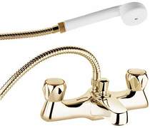 Deva profile bath shower mixer tap with shower kit and wall bracket (gold).