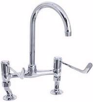 Deva lever action lever bridge sink tap, adjustable centers, 6" long handles.