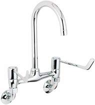 Deva lever action lever bridge sink tap, 6" long handles, wall mounted.