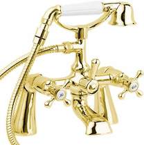 Deva Tudor Bath Shower Mixer Tap With Shower Kit (Gold).