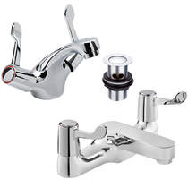 Deva Vitality Mono Basin & Bath Filler Tap Pack With Lever Handles (Pairs, Chrome).