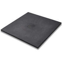 Slate Trays Square Shower Tray & Graphite Waste 900x900 (Graphite).