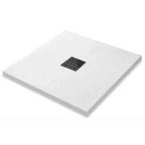 Slate Trays Square Shower Tray & Graphite Waste 900x900 (White).