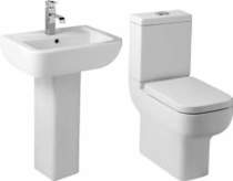 Hydra Modern Suite With High Toilet Pan. Cistern, Seat, Basin & Pedestal.