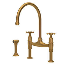 Perrin & Rowe Ionian Kitchen Tap With X-Heads & Rinser (Aged Brass).
