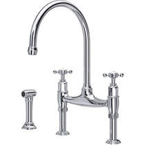 Perrin & Rowe Ionian Kitchen Tap With X-Heads & Rinser (Chrome).