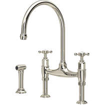 Perrin & Rowe Ionian Kitchen Tap With X-Heads & Rinser (Nickel).