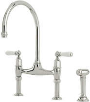 Perrin & Rowe Ionian Kitchen Tap With White Levers & Rinser (Pewter).