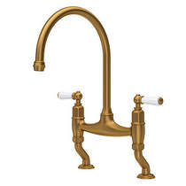 Perrin & Rowe Ionian Kitchen Tap With White Lever Handles (Aged Brass).