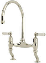 Perrin & Rowe Ionian Kitchen Tap With White Lever Handles (Nickel).