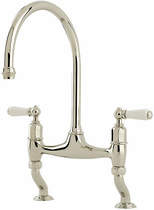 Perrin & rowe ionian kitchen tap with white lever handles (nickel).