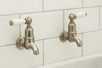 Perrin & Rowe Mayan Wall Mounted Bib Taps With Lever Handles (Pewter).