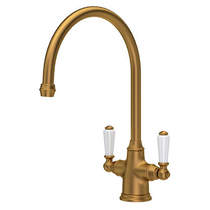 Perrin & Rowe Phoenician Kitchen Tap & White Handles (Aged Brass).