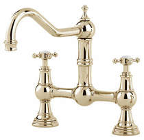 Perrin & Rowe Provence Bridge Kitchen Tap With X-Head Handles (Gold).
