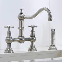 Perrin & Rowe Provence Kitchen Tap With Rinser & X-Head Handles (Pewter).
