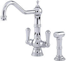 Perrin & rowe picardie kitchen tap with rinser & lever handles (chrome).