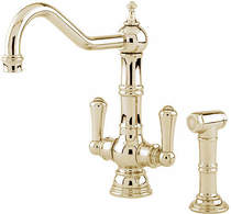 Perrin & Rowe Picardie Kitchen Tap With Rinser & Lever Handles (Gold).