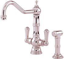 Perrin & Rowe Picardie Kitchen Tap With Rinser & Lever Handles (Nickel).