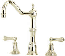 Perrin & Rowe Alsace 3 Hole Kitchen Mixer Tap With Lever Handles (Gold).