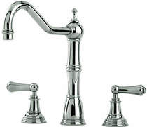 Perrin & Rowe Alsace 3 Hole Kitchen Mixer Tap With Lever Handles (Pewter).