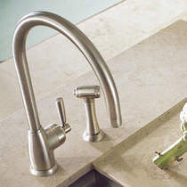 Perrin & rowe mimas kitchen tap with lever handle & rinser (pewter).