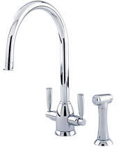 Perrin & Rowe Oberon Kitchen Tap With Lever Handles & Rinser (Chrome).