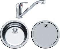 Pyramis Round Kitchen Sink, Drainer & Tap With Wastes. 450mm Diameter.