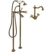 Tre Mercati Allora Basin Mixer & Floor Standing Bath Shower Mixer Tap (Bronze).