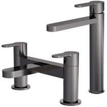 Nuie Arvan Tall Basin & Bath Filler Tap Pack (Brushed Gun Metal).