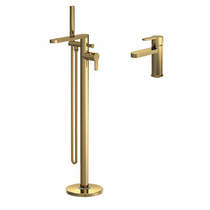 Nuie Arvan Basin & Floor Standing Bath Shower Mixer Tap (Brushed Brass).