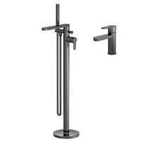 Nuie Arvan Basin & Floor Standing Bath Shower Mixer Tap (Brushed Gun Metal).