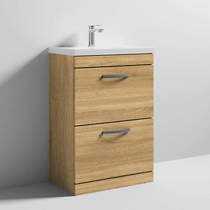 Nuie Furniture Vanity Unit With 2 x Drawers & Basin 600mm (Natural Oak).