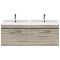 Nuie Furniture Wall Vanity Unit With 2 x Drawers & Double Basin (Driftwood).
