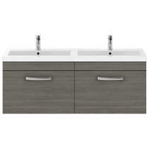 Nuie Furniture Wall Vanity Unit With 2 x Drawers & Double Basin (Grey Avola).