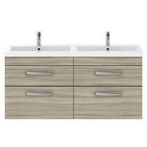 Nuie Furniture Wall Vanity Unit With 4 x Drawers & Double Basin (Driftwood).
