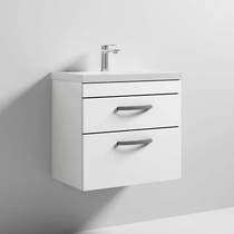 Nuie Furniture Wall Vanity Unit With 2 x Drawer & Basin 600mm (Gloss White).