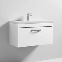 Nuie Furniture Wall Vanity Unit With 1 x Drawer & Basin 800mm (Gloss White).