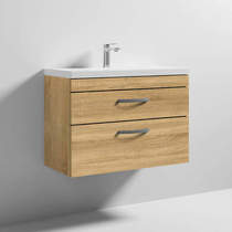 Nuie Furniture Wall Vanity Unit With 2 x Drawer & Basin 800mm (Natural Oak).