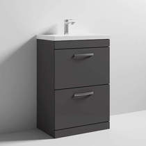 Nuie Furniture Vanity Unit With 2 x Drawers & Basin 600mm (Gloss Grey).