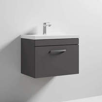 Nuie Furniture Wall Vanity Unit With 1 x Drawer & Basin 600mm (Gloss Grey).