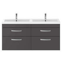 Nuie Furniture Wall Vanity Unit With 4 x Drawers & Double Basin (Gloss Grey).