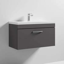 Nuie Furniture Wall Vanity Unit With 1 x Drawer & Basin 800mm (Gloss Grey).