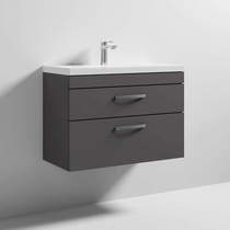 Nuie Furniture Wall Vanity Unit With 2 x Drawer & Basin 800mm (Gloss Grey).