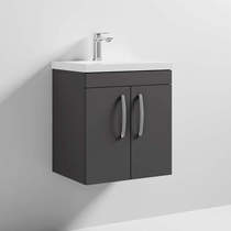 Nuie Furniture Wall Vanity Unit With 2 x Doors & Basin 500mm (Gloss Grey).