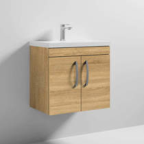 Nuie Furniture Wall Vanity Unit With 2 x Doors & Basin 600mm (Natural Oak).