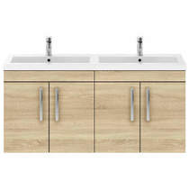 Nuie Furniture Wall Vanity Unit With 4 x Doors & Double Basin (Natural Oak).