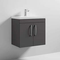 Nuie Furniture Wall Vanity Unit With 2 x Doors & Basin 600mm (Gloss Grey).