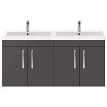 Nuie Furniture Wall Vanity Unit With 4 x Doors & Double Basin (Gloss Grey).