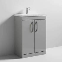 Nuie Furniture Vanity Unit With 2 x Doors & Basin 600mm (Gloss Grey Mist).