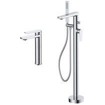 Nuie Bailey Tall Basin & Floor Standing Bath Shower Mixer Tap Pack (Chrome).